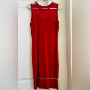 Elie Tahari Red Midi Dress with Purple Accents
